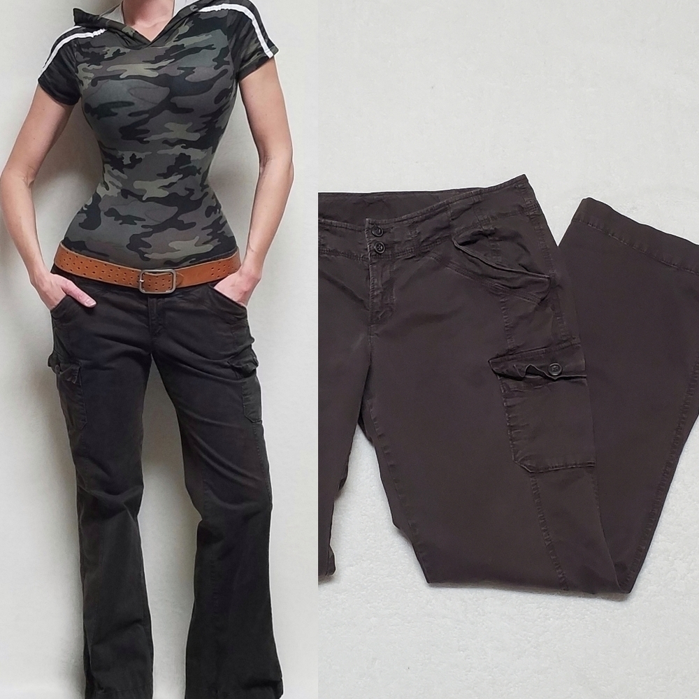 Vintage 80s Bugle Boy Company Dark Olive Green Low Rise Cotton Cargo Pants 6